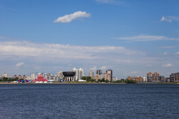 Embankment of the city of Kazan. Beautiful high-rise buildings against the background of water.