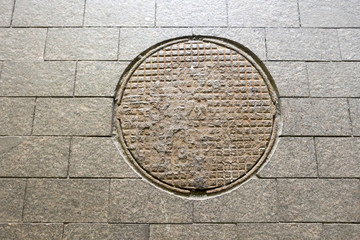Hatch and hatch cover against the background of paving slabs