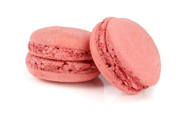 red macaroon isolated on white background closeup