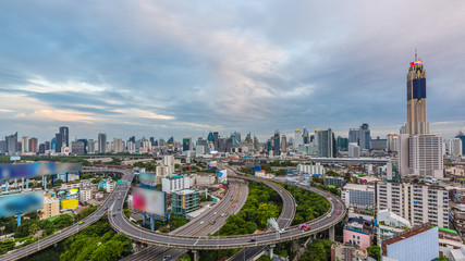 Bangkok City with curve express way and skyline skyscraper, Bangkok cityscape, Thailand.