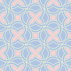 Fototapeta na wymiar Geometric blue seamless pattern with beige and pink elements