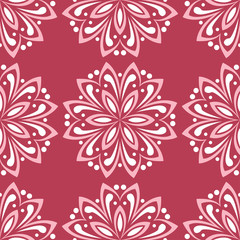 Fototapeta premium Red floral seamless pattern. Pale red and beige colored background