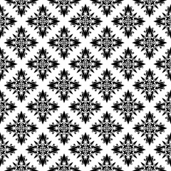 Black floral pattern on white seamless background