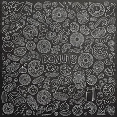 Vector cartoon set of Donuts objects and symbols