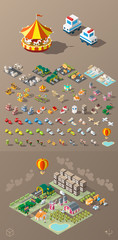 Build Your Own City . Set of Isolated Minimal City Vector Elements on Dark Background