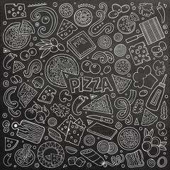 Vector cartoon set of Pizzeria objects and symbols