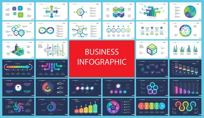 Foto op Plexiglas Inforgraphic diagram design set can be used for business project, for annual report, web design. Startup concept. Option chart, process chart, timeline, donut chart, bar graph, percentage diagram © SurfupVector
