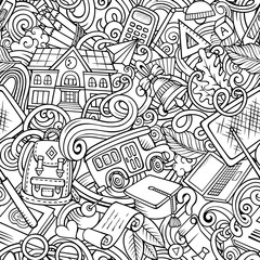 Cartoon cute doodles hand drawn School seamless pattern
