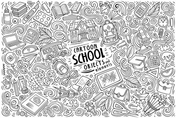Vector set of Back to School items, objects and symbols