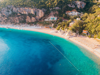 Aerial view of the beaches of the Adriatic coast in Montenegro