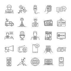 Mass media linear icons set