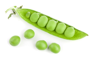 Fresh green pea pod isolated on white background