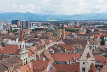 Naklejka na ściany i meble Medieval city of Sibiu Romania with Trinity Church 