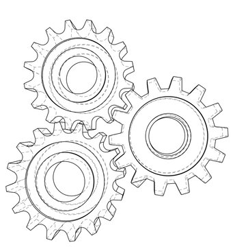 Background industrial design gears. Conceptual 3d wire-frame illustration