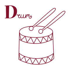 Drum child musical toy line doodle vector