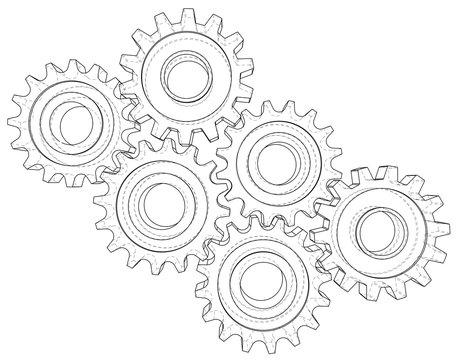 Background industrial design gears. Conceptual 3d wire-frame illustration