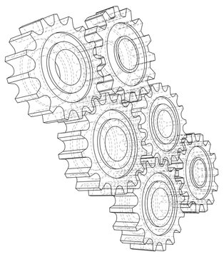 recommend clip art: Gear wheel. Vector rendering of 3d. Wire-frame style. 3D view layers of visible and invisible lines are separated.