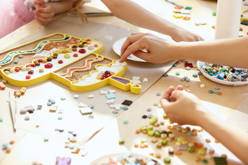mosaic puzzle art for kids, children's creative game.