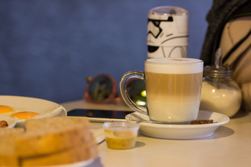 Morning breakfast on a table. 