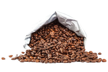 Grains of roasted coffee on white background.