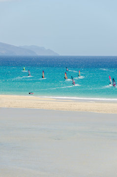 windsurfers in the ocean