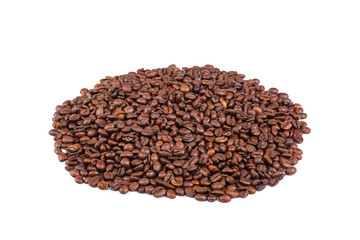 Grains of roasted coffee on white background.