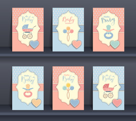 Set of baby invitation cards