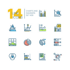 Charts and diagrams - set of line design style icons
