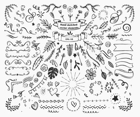 Big collection of hand drawn design elements