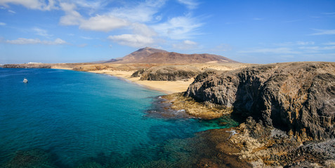 Beautiful landscape of famous Papagayo Beach on the Lanzarote Island, Canary, Spain