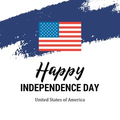 Independence Day card with USA flag. Flat vector patriotic Fourth of July illustration card