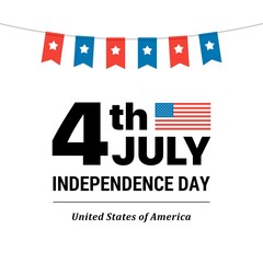 4th of July the Independence Day card with many little flags. Flat vector patriotic illustration card