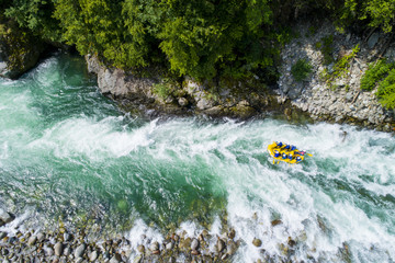 White water rafting on alpine river. Sesia river, Piedmont, Italy. - obrazy, fototapety, plakaty