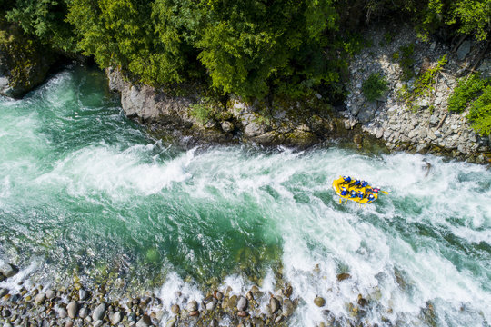 White water rafting on alpine river. Sesia river, Piedmont, Italy.