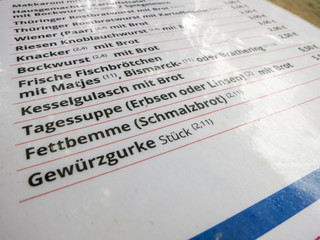 Speisekarte mit Fettbemme Schmalzbrot imbiss Fleischer Metzger