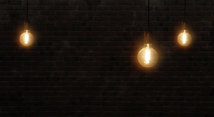 brick wall background with lamps, retro, dark background