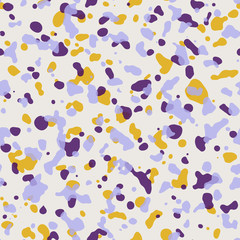 Abstract shapes seamless pattern. Yellow and lilac spots background, Abstract style vector illustration