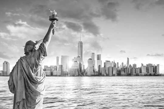 Statue Liberty and New York city skyline black and white © f11photo