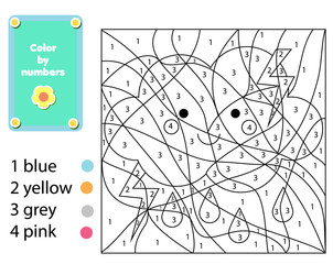 Children educational game. Coloring page with cute cloud. Color by numbers, printable activity, worksheet for toddlers and pre school age