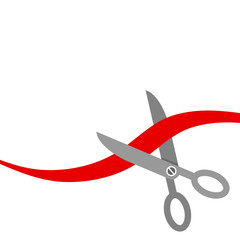 Scissors cut the red ribbon. Isolated. Flat design style. Stock vector illustration