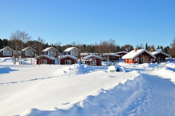 Cabins and snow in the North pole