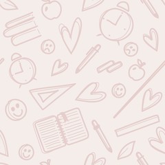 Education seamless pattern in beige colors and linear style. Vector illustration