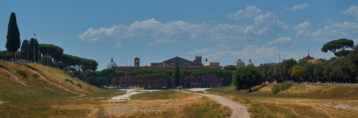 Ancient Rome. Panoramic view of Roman hills. Turistic place.