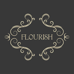 Flourish filigree calligraphic frame. Page scroll decoration, Ornamental antique borders. Design element. Save the date, Wedding invitation design. Vector.