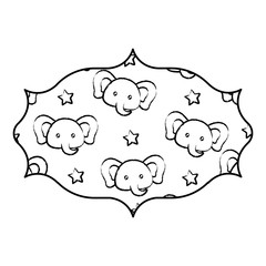 arabic frame with cute elephants pattern over white background, vector illustration