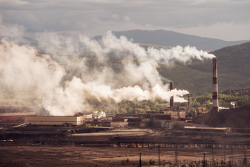 Fototapeta na wymiar landscape pollution of the environment emission of industrial plant, Karabash city