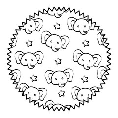 seal stamp with cute elephants pattern over white background, vector illustration