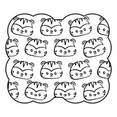 decorative frame with cute tigers pattern over white background, vector illustration