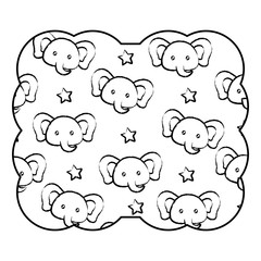 decorative frame with cute elephants pattern over white background, vector illustration