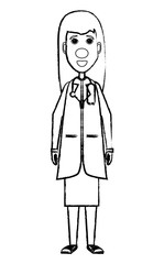 Cartoon woman doctor with a red clown nose standing  over white background, vector illustration